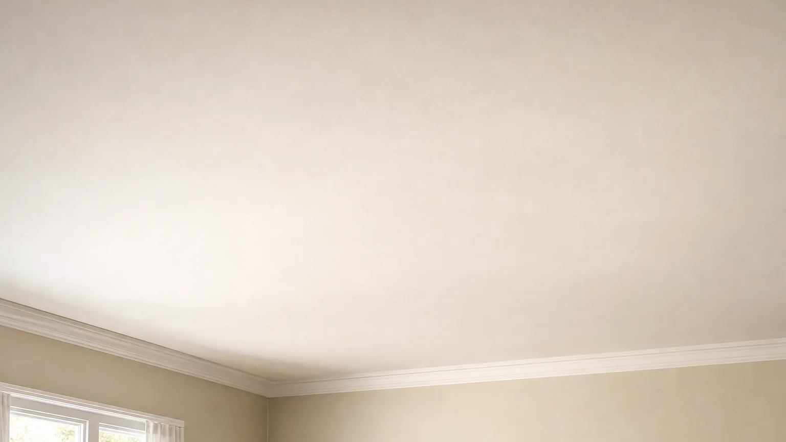 Illustration: A smooth skim-coated ceiling in a bright room