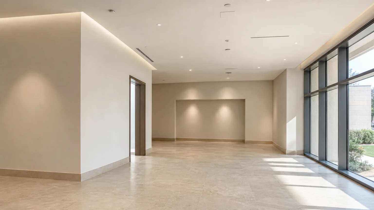 Illustration: Smooth finished walls in a commercial interior