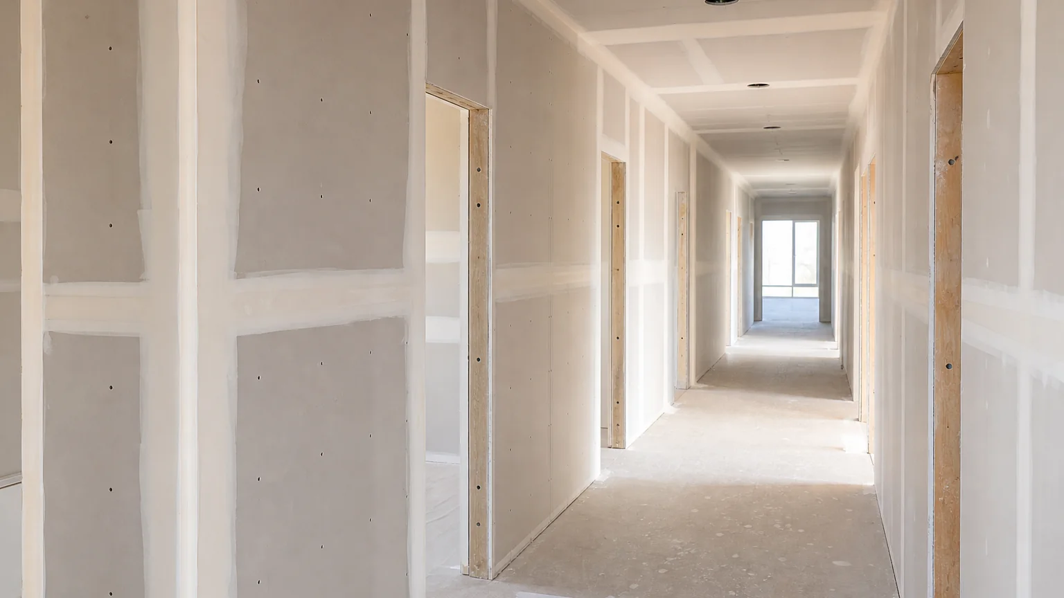 Illustration: Taped drywall seams in a commercial renovation