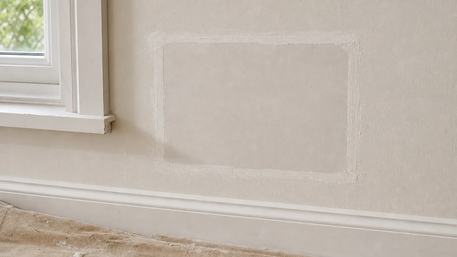 Illustration: A drywall opening repaired with a fitted panel patch