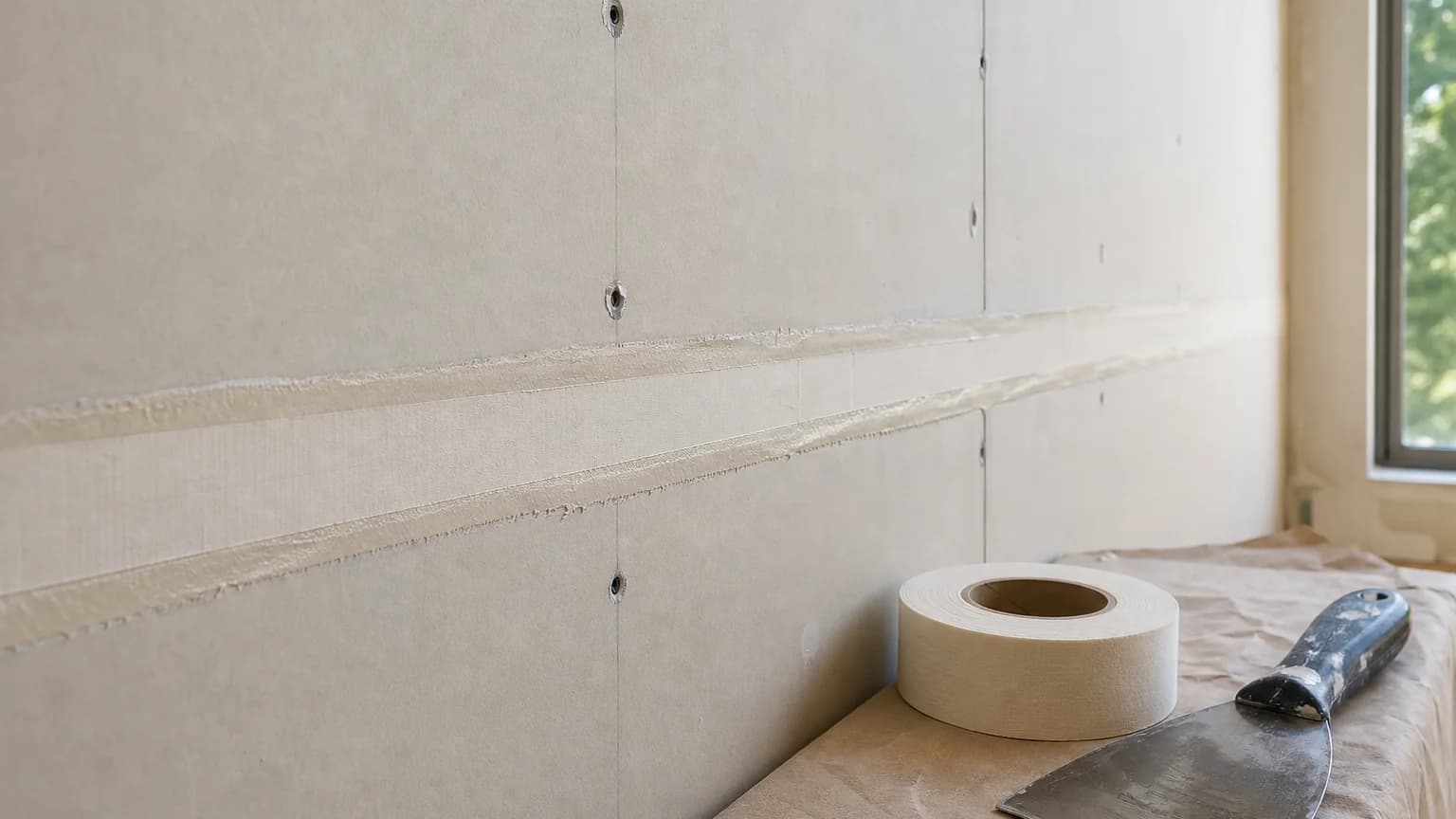 Illustration: Drywall joint tape embedded in compound along panel seams