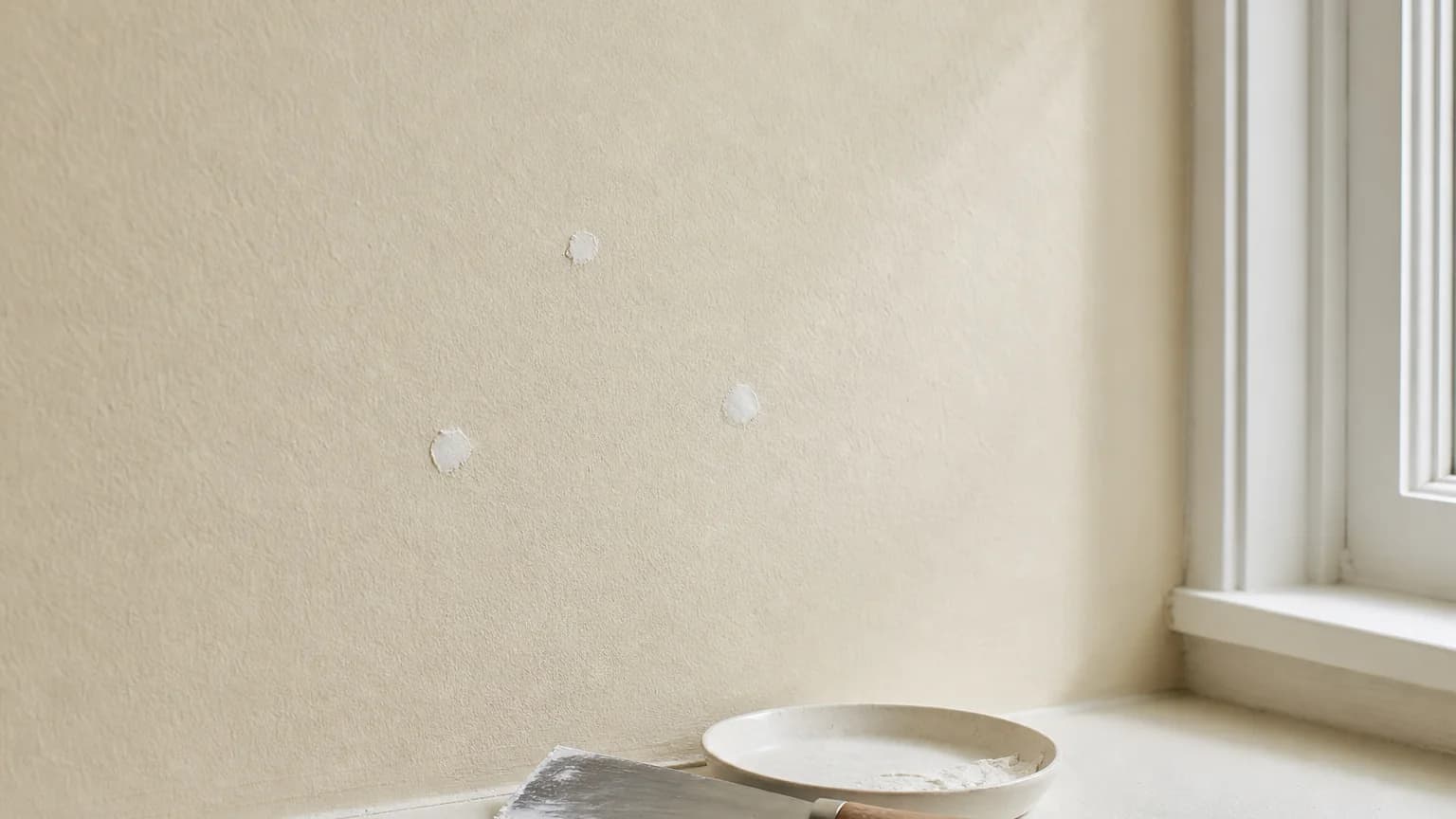 Illustration: Small dents and nail holes filled on an interior wall